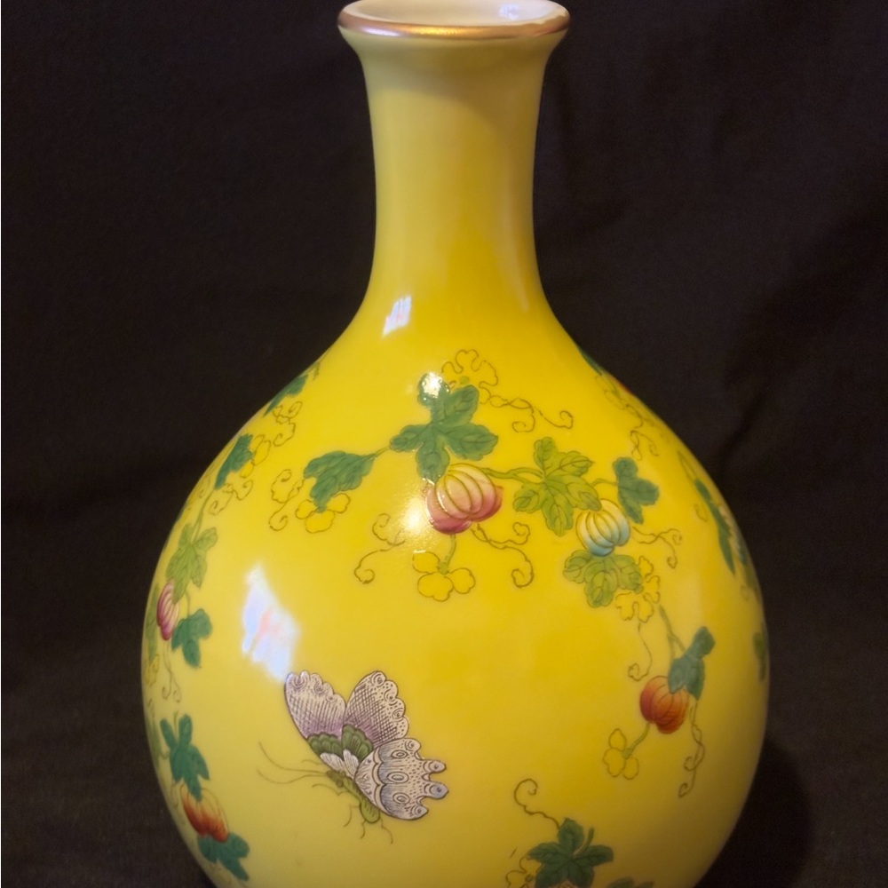 Adorable Ceramic Vase Yellow with Butterflies And Beautiful Flowers